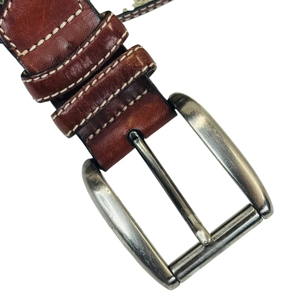 Tommy Bahama Leather Canvas Belt Men's Brown‎ Tan Size 44 Spain Classic Casual